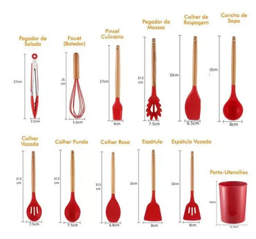 Kit de Utensílios de Cozinha em Silicone - 12 Peças, Antiferrugem e Livre de BPA