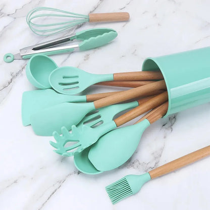 Kit de Utensílios de Cozinha em Silicone - 12 Peças, Antiferrugem e Livre de BPA