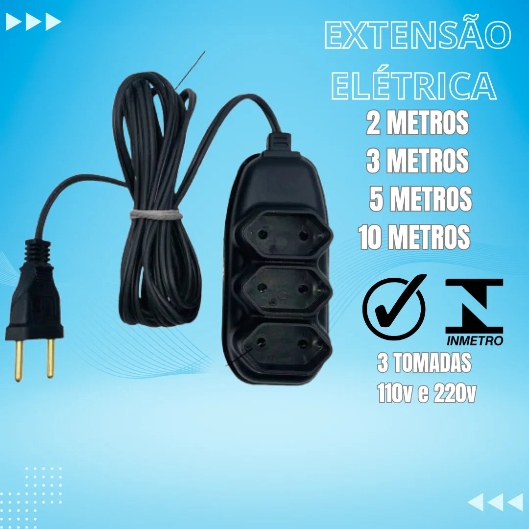 Extensão Elétrica 3 Tomadas Compacta - Disponível em 4 tamanhos