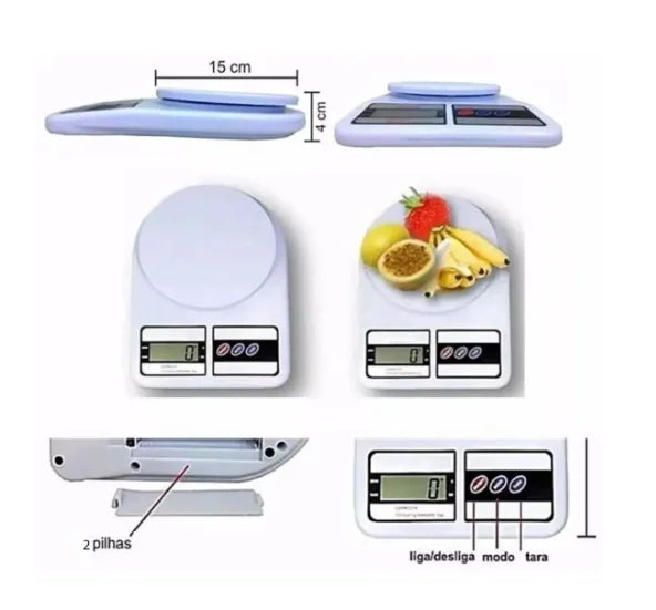 Balança Digital de Precisão para Cozinha 10kg - Ideal para Nutrição e Dieta