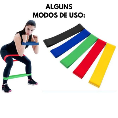 Kit de 5 Mini Faixas Elásticas para Exercício - Treinamento Funcional e Mobilidade em Casa