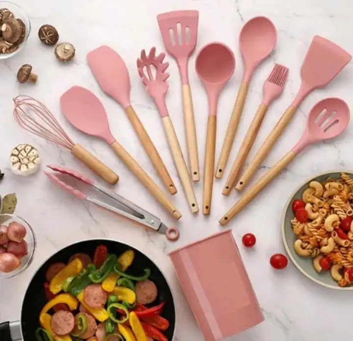 Kit de Utensílios de Cozinha em Silicone - 12 Peças, Antiferrugem e Livre de BPA