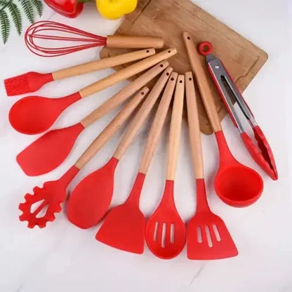 Kit de Utensílios de Cozinha em Silicone - 12 Peças, Antiferrugem e Livre de BPA