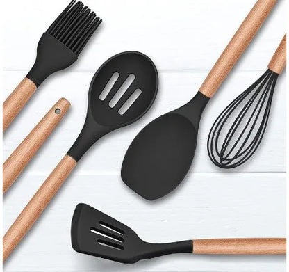 Kit de Utensílios de Cozinha em Silicone - 12 Peças, Antiferrugem e Livre de BPA