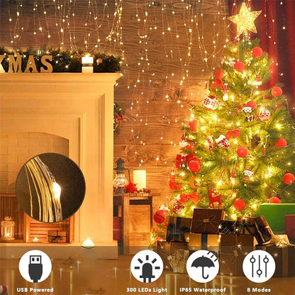 Luzes LED String para Decoração – 8 Modos, USB, Natal, Casamento, Jardim, 3m